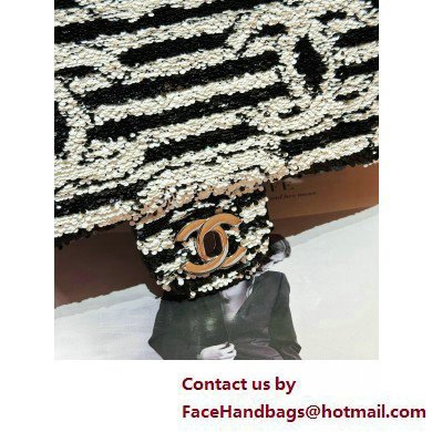 Chanel Sequins  &  Silver-Tone Metal Small Flap Bag AS4561 Black  &  White 2025